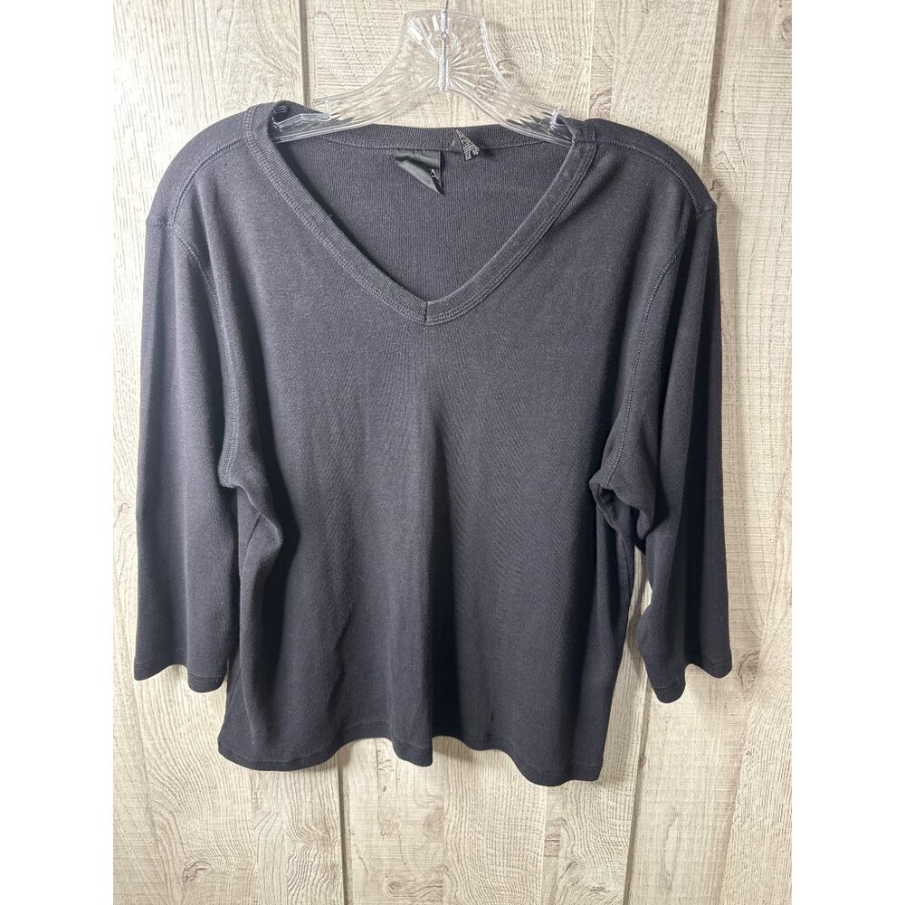 Erika Womens Black V Neck 3/4 Sleeves Classic Top Medium Casual Shirt